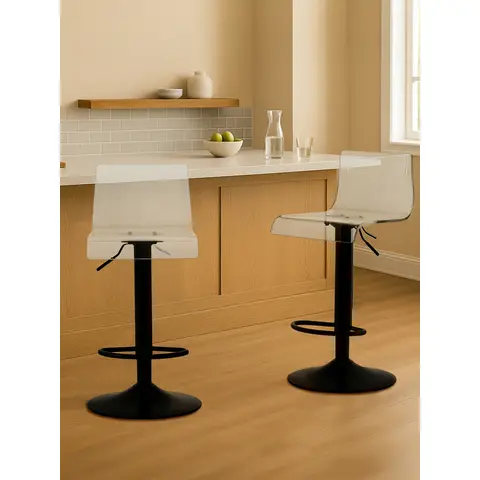 Interiors by Premier Bar Stool Adjustable Baina Acrylic Clear/Black 2pcs
