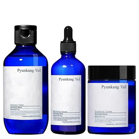 [PKY] Pyunkang Yul Basis Hautpflege Geschenkset, Hochkonzentrierter Essence Toner, Feuchtigkeitsspendendes Serum und Gesichtspflege mit Reichhaltiger Nährung (3-teiliges Set)