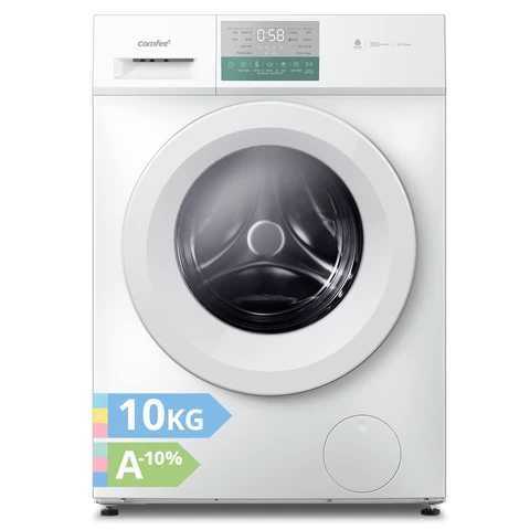 Comfee Lave-linge autonome, 10 kg, Classe A-10 %, soin vapeur, moteur BLDC, certifié Woolmark, panneau tactile, blanc - CFP03EW100W-HR