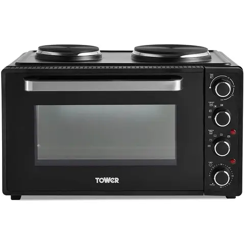 Tower T14045 Mini Oven with Adjustable Temperature Control, 90 Minute Timer, Baking Tray and Wire Rack, Black with Silver Accents, 42litre