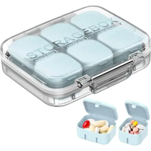 Pill Organizer GAONLY 4/6 Grid Free Assembly Travel Medicine Organizer 10 Day Pill Organizer Portable Pill Box Waterproof Pill Case Daily Medication Carry Case for Vitamins, Fish Oils, Supplements, Blue