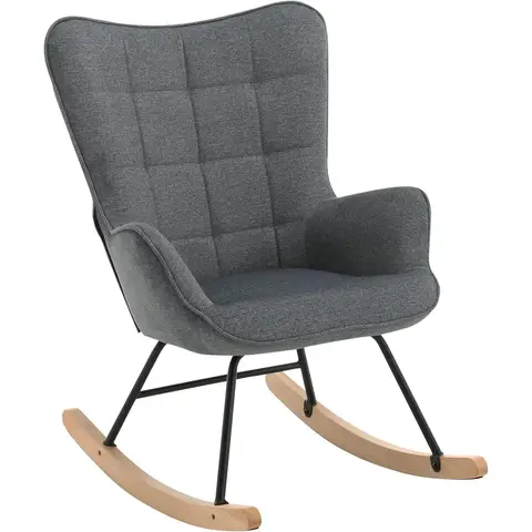 WOLTU Schaukelstuhl Wohnzimmer, Stillstuhl für Schlafzimmer Balkon, Relaxsessel gepolstert, bequem, Cordbezug, Dunkelgrau