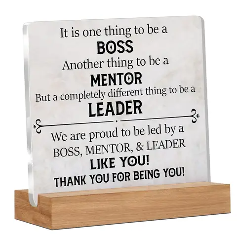 Alphynix 1pc Triple Role Appreciation Plaque, "BOSS MENTOR & LEADER LIKE YOU" Acrylic Display with Wooden Base, Perfect Retirement or Promotion Gift for Manager