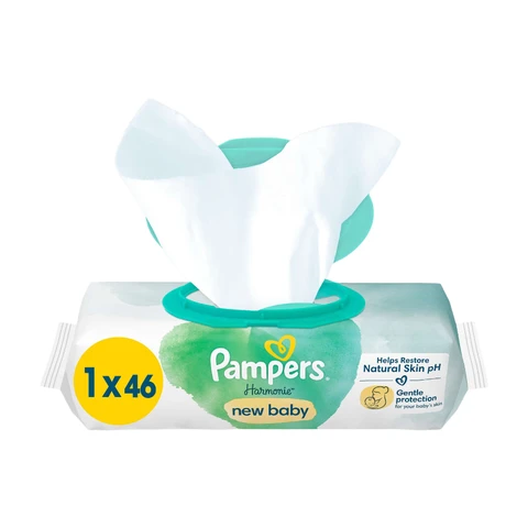 Lingettes Bébé Pampers Harmonie New Baby Sans Plastique - Pack de 46