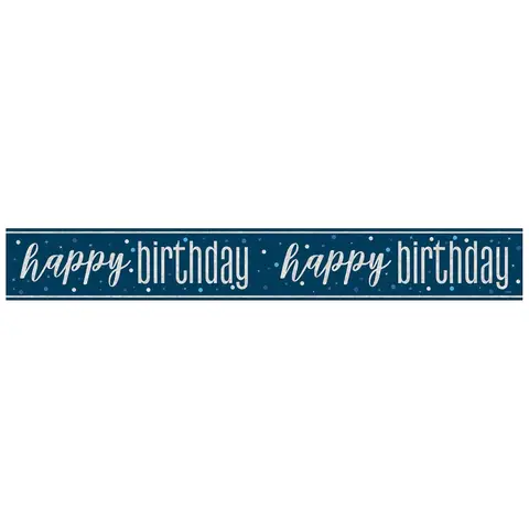 Unique Party Unique Glitz Blue Happy Birthday Banner, 2.74m