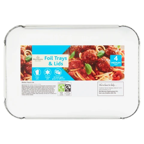 Morrisons Foil Trays & Lids 4 Medium Trays
