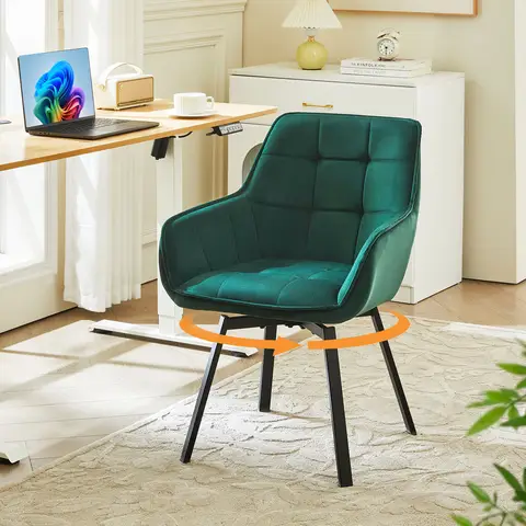 CLIPOP Set of 2 Dining Chair Velvet Padded Seat 360°Swivel Armchair with Backrest and Metal Legs,Rotatable Desk Chair for Home Office/Living Room/Bedroom 0199 velvet green 54*59*83 cm