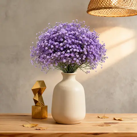 Wei's Moment 5er-Set künstliche Blumen, Seiden-Kunststoff-Gipskraut, realistische Blumenarrangements, Hochzeitsdekoration, Tischdekoration, lila