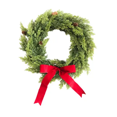 Daisy Darcy 50cm Red Bow Wreath with Red Velvet Bow and Mini Cones