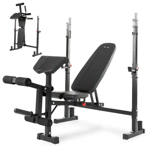 ISE Banc de Musculation Complet, Pliable Complet avec Support d'Haltères, Homme Coussin&Dossier Inclinable/Hauteur Réglable, Curl Leg Extension, SY-5024