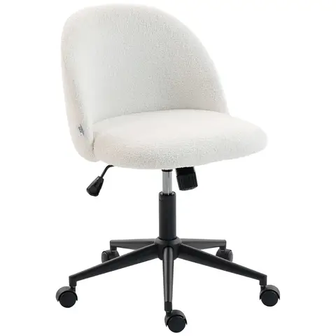 HOMCOM Computer Desk Chair, Teddy Fleece Swivel Office Chair with Height Adjustable, Wheels, High-Resilience Foam, Tilting Function, for Home Study Bedroom Makeup Vanity, Cream White