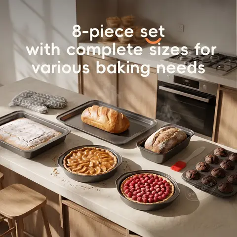 PURECOOK Carbon Steel Cakevorm Serie | Grijs | 8-delige Antiaanbak Vierkante Cakevorm