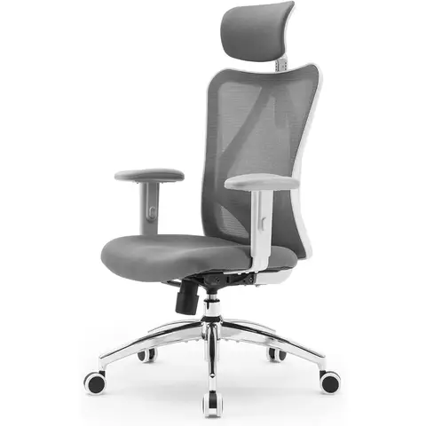 SIHOO M18 Ergonomische Bureaustoel, Computerbureaustoel met verstelbare hoofdsteun en lendensteun, Hoge Rug Draaistoel voor Thuiswerken (Grijs)