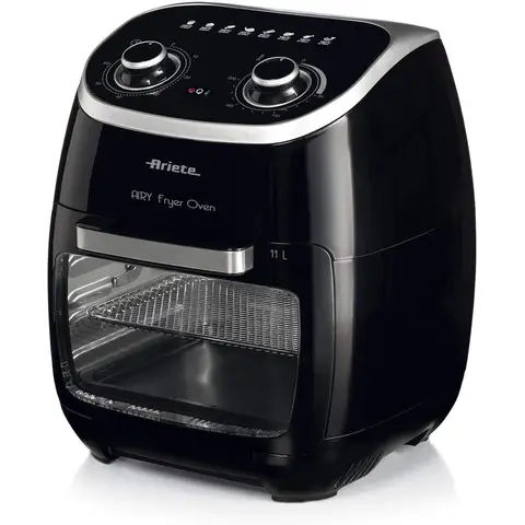 Ariete 4619 Heißluftfritteuse mit Backfunktion, 2-in-1, 11 Liter, multifunktionaler Timer (60 Min.), herausnehmbare transparente Tür, Temperatur 80–200 °C, 2000 W, Schwarz