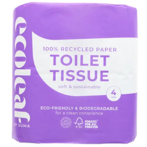 ECOLEAF BY SUMA - Toilet Tissue - 4 Pack - 100% Recycled, 2 Ply - 4 ROLLS