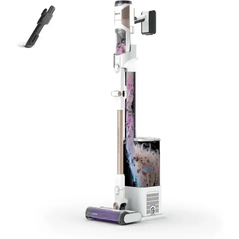 Haifisch Detect Clean & Empty Akku-Staubsauger, starke Saugleistung mit DirtDetect-Technologie, selbstentleerender 2-L-Basisstation, 60-min. Laufzeit, Anti-Haar-Wickel, Staubspaltwerkzeug, Weiß