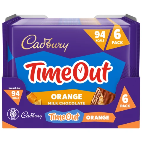 Cadbury Timeout Orange Chocolate Wafer Bars 6 Pack 108g