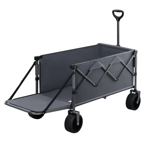 WOLTU Faltbarer Bollerwagen, Gartenwagen mit Hintertür, Geländeräder mit Bremsen, 200L, Tragfähigkeit 150 kg, Handwagen Transportwagen für Camping, Gartenarbeit, Einkaufen, Strand, Grau