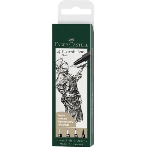 Faber-Castell Pitt Artist Pen Black, Wallet of 4