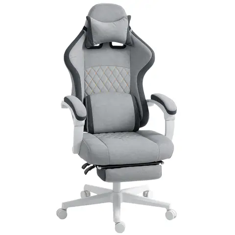 HOMCOM Ergonomic High Back Gaming Chair for Adults, Printed Velvet Computer Recliner Chair with Footrest, Lumbar Support, Adjustable Height and 360° Swivel Seat for Office or Gaming, Grey