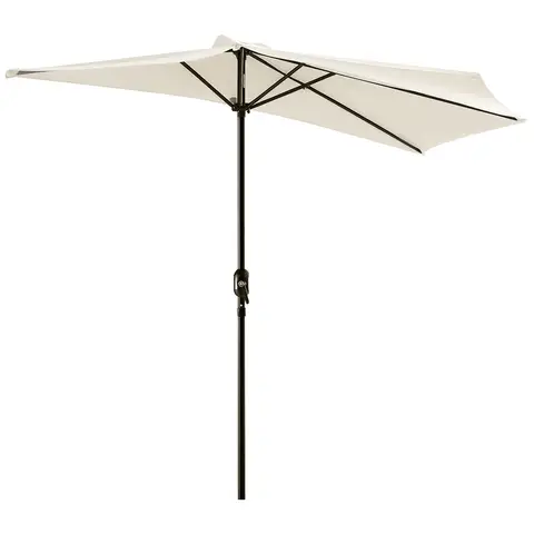 Outsunny 3(m) Half Parasol, Semi Round Umbrella with Metal Frame, Crank Handle for Balcony, Garden Cream White