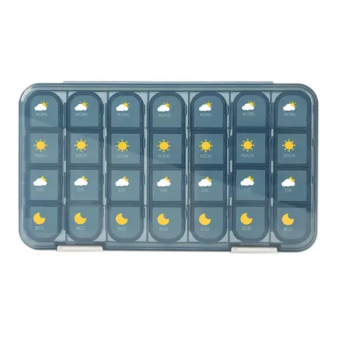 JORDAN&JUDY Portable Sealed Weekly Pill Organizer Large Capacity Pill Dispenser Pill Storage Box 28 Compartments-Blue, New Year Sale , Top gift picks
