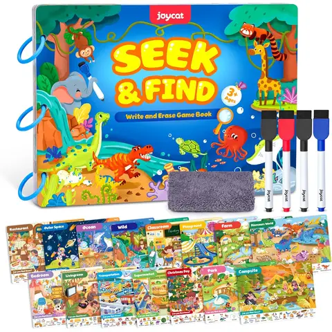 JoyCat Seek & Find Game Books - Preschool Learning Activity for Toddlers & Kids Ages 3-5, Travel Activities Toys for Road Trip Car Airplane, Busy Book Birthday Gifts for Girls and Boys Ages 4-8