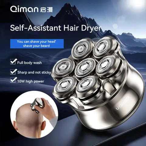 Qiman8010 Head Shavers for Bald Men 7D Floating Wet & Dry Electric Razor for Bald Heads with LED Smart Display & Type-C Charging for Hair/Face/Beard 150-day battery life two gears 10W