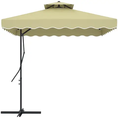 Outsunny 2.5m Cantilever Parasol with Easy Lever, Square Double Top Garden Parasol Umbrella with Ruffles and Cross Base, Over
