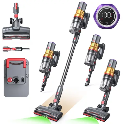 Lubluelu X1000 Aspirateur balai sans fil, 27 kPa de puissance d’aspiration, brosse anti-emmêlement et éclairage vert amélioré, station de charge avec vidage automatique, design autoportant, idéal pour les poils d’animaux, tapis et sols durs