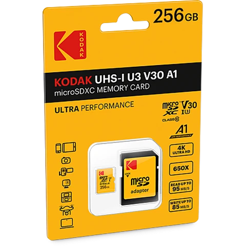 Kodak microSD Carte mémoire 256 Go UHS-I U3 V30 Ultra avec adaptateur