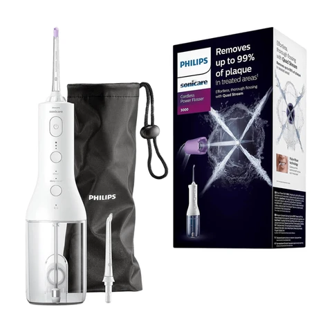 Philips Sonicare kabelloser Power Flosser 3000 Munddusche; Wasserflosser für Zähne, Zahnfleisch und Mundpflege, Weiß (Modell HX3826/31)