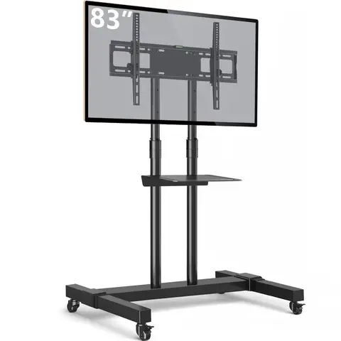 Tall Mobile TV Stand on Wheels, Castors for 32-80 inch Flat Curved TVs, Height Adjustable, Tiltable, Max VESA 600x400mm Bracket, Black