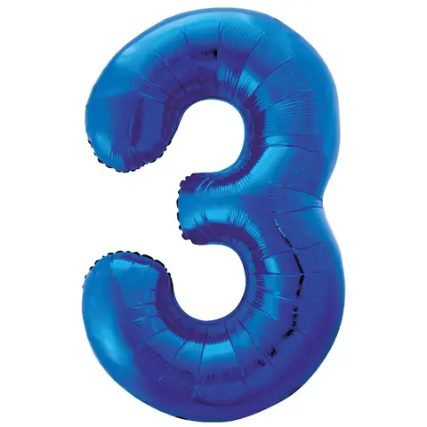 Unique Party Giant Number 3 Balloon, Blue, 86cm
