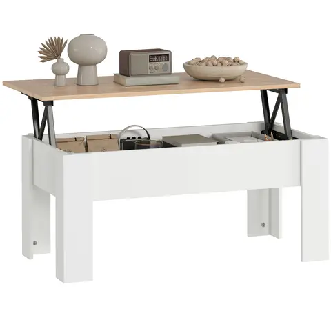 HOMCOM Lift Top Coffee Table with Hidden Storage Compartment, Lift Tabletop Pop-Up Center Table for Living Room