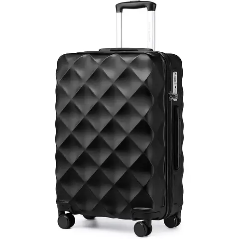 "British Traveller 24" Mittelgroßes Koffer mit 4 Rädern Leichtes ABS+PC Hartkoffer als Check-in Gepäck mit eingebautem TSA-Schloss (Schwarz, 64cm)