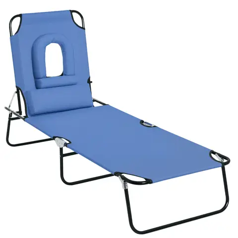 Folding Sun Lounger with Pillow Blue