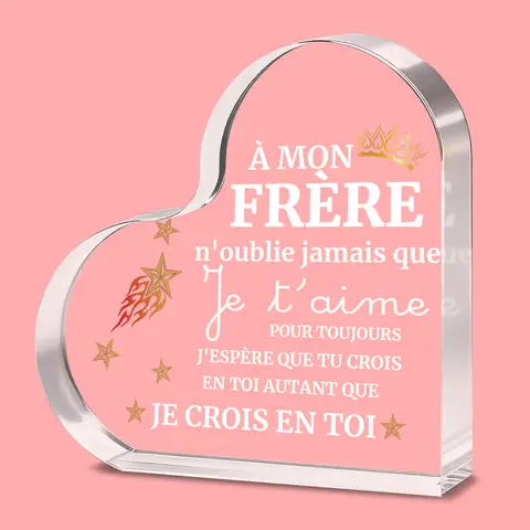 Alphynix Plaque en cristal 1 pièce, "À MON FRÈRE" Cadeau français avec motif couronne et étoiles, Souvenir émouvant pour frère avec message "Je t'aime POUR TOUJOURS", Cadeau d'encouragement pour frère et sœur