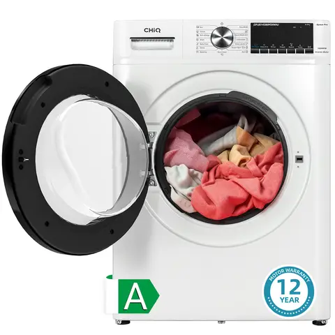 CHiQ Lave-linge frontal 8kg, Blanc, Classe énergétique A, Tambour extra-large 530mm, 1400 tr/min, Lavage vapeur, 1-Touch Smart Wash