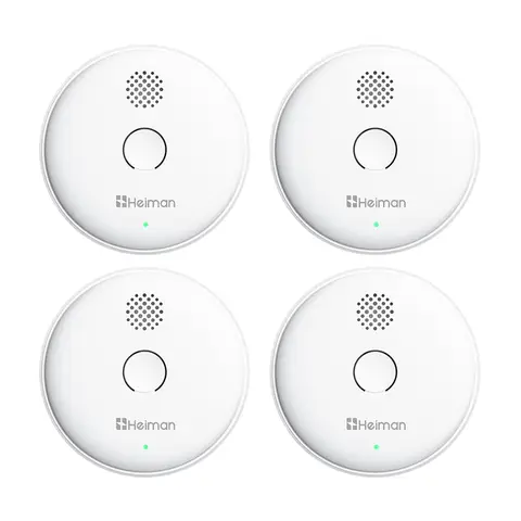 HEIMAN Smoke Detector, Radio Networkable, Wireless Smoke Detector Max. 40 Networkable Fire Alarms, 85 dB, 10 Year Battery, EN14604, with Mute Switch (Model 2SA-4 Piece)