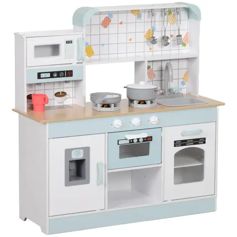 AIYAPLAY Toy Kitchen, Pretend Role Play Kitchen with Hob, Sound, Light, Coffee Machine, Ice Maker, Microwave, Oven, Storage Space, for Boys and Girls, Ages 3 Years