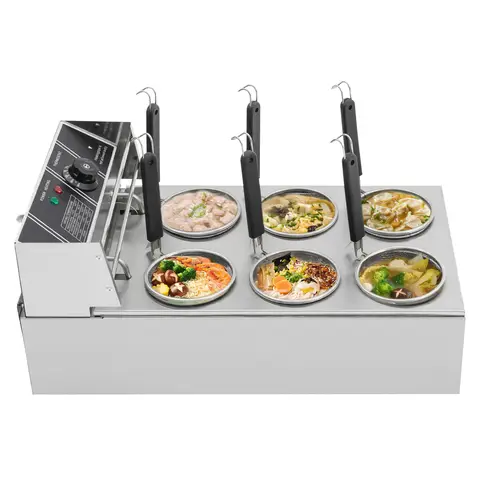 Cuiseur à nouilles électrique 6 trous avec 6 paniers, Machine à pâtes commerciale 3200 W, Capacité 20 L, Température réglable 140-392 °F, Acier inoxydable, Pour cuisine de restaurant Argent