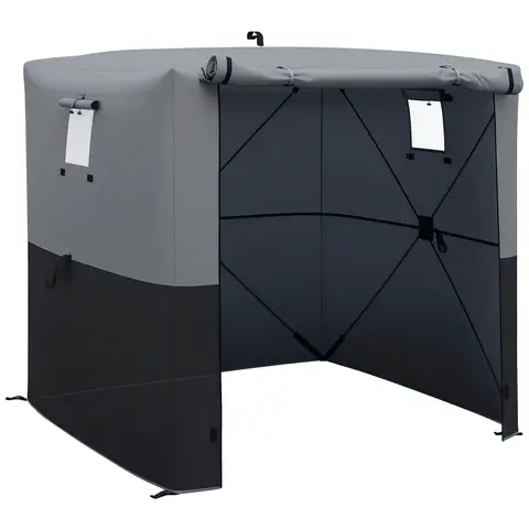 Outsunny Pop Up Gazebo with Sides, 2m x 2m Easy 1 Person Setup Party Tent with Carry Bag, Stakes, Ropes, Folding Multifunctional Instant Shelter, Black and Grey