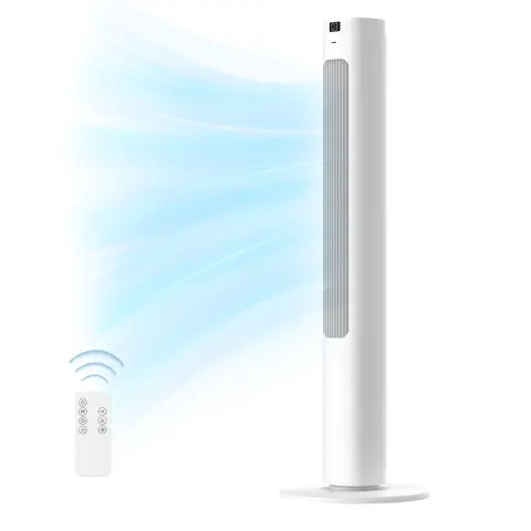 Ventilateur colonne 90 cm avec télécommande, 400 m³/h, Oscillation à 90° & écran LED Design compact TFL avec 3 modes, 4 vitesses et minuterie de 9 h