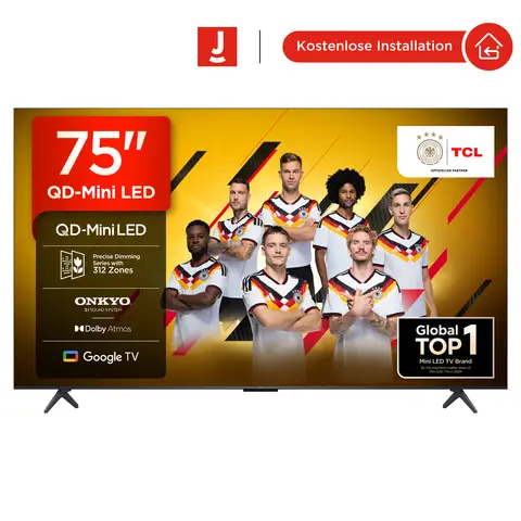 TCL 75Q6C QLED mini-LED-Fernseher, 190,5 cm, 4K-HDR-Premium, Dolby Vision IQ & Atmos, Onkyo 2.1-Sound, Smart-TV mit Google TV, Game-Master-Modus, 144Hz Motion-Clarity-Pro, AMD FreeSync Premium Pro, HDMI 2.1, AirPlay 2, Google Assistant & Alexa