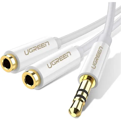 Ugreen cable cable headphone splitter mini jack 3.5 mm - 2 x mini jack 3.5 mm (2 x stereo output) 20cm white (AV134)