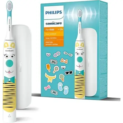 Philips Sonicare For Kids Elektrische Zahnbürste - Design a Pet Edition - mit speziellen Tieraufklebern für Kinder, schlankem Reiseetui und USB-Ladegerät (Modell HX3603/01)