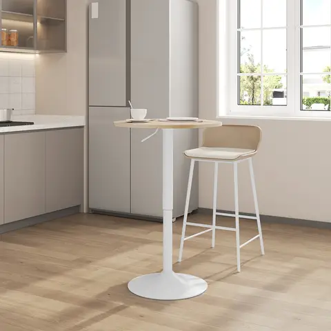 WOLTU Höhenverstellbarer Bartisch, 70-91 cm, Multifunktionaler Partytisch für Wohnzimmer, Küche, Balkon, Bistrotisch aus MDF Metall, Hell Eiche + Weiß, 60x60x91 cm