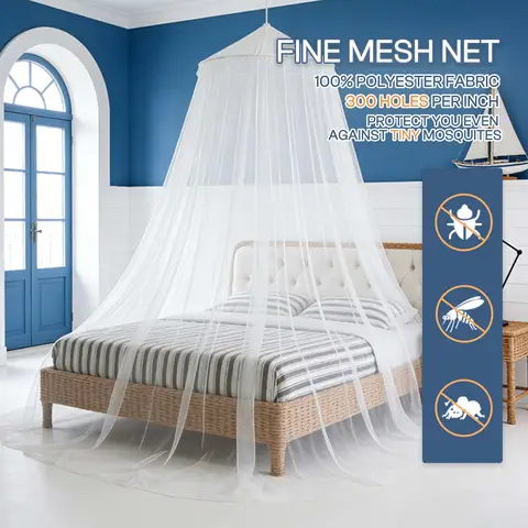 LeBonsoir Mosquito Net, Summer Mosquito Protection, Indoor & Outdoor Use: Camping, Travel, and More, Includes Storage Bag & No-Drill Adhesive Hooks, Multiple Sizes Available, White