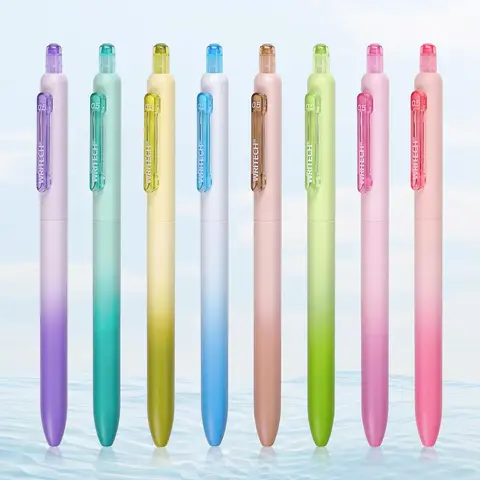 Stylos à gel WRITECH Fine Point : pointe de 0,5 mm, encre multicolore rétractable sans tache, baril de stylo esthétique dégradé, 8 pièces pour le journal intime et la prise de notes, clic silencieux, ensemble de stylos colorés.